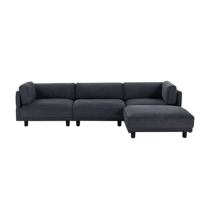Canapé sectionnel en polyester 102,4 en forme de L avec repose-pieds réversible, coussins épais et pieds en plastique
