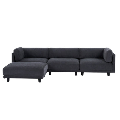 Canapé sectionnel en polyester 102,4 en forme de L avec repose-pieds réversible, coussins épais et pieds en plastique
