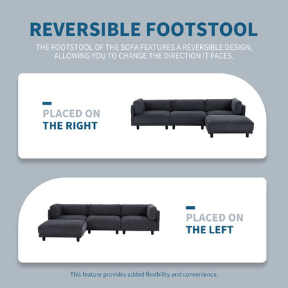 Canapé sectionnel en polyester 102,4 en forme de L avec repose-pieds réversible, coussins épais et pieds en plastique