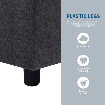 Canapé sectionnel en polyester 102,4 en forme de L avec repose-pieds réversible, coussins épais et pieds en plastique