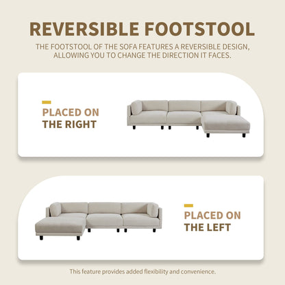 Canapé sectionnel en polyester 102,4 en forme de L avec repose-pieds réversible, coussins épais et pieds en plastique