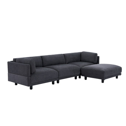 Canapé sectionnel en polyester 102,4 en forme de L avec repose-pieds réversible, coussins épais et pieds en plastique