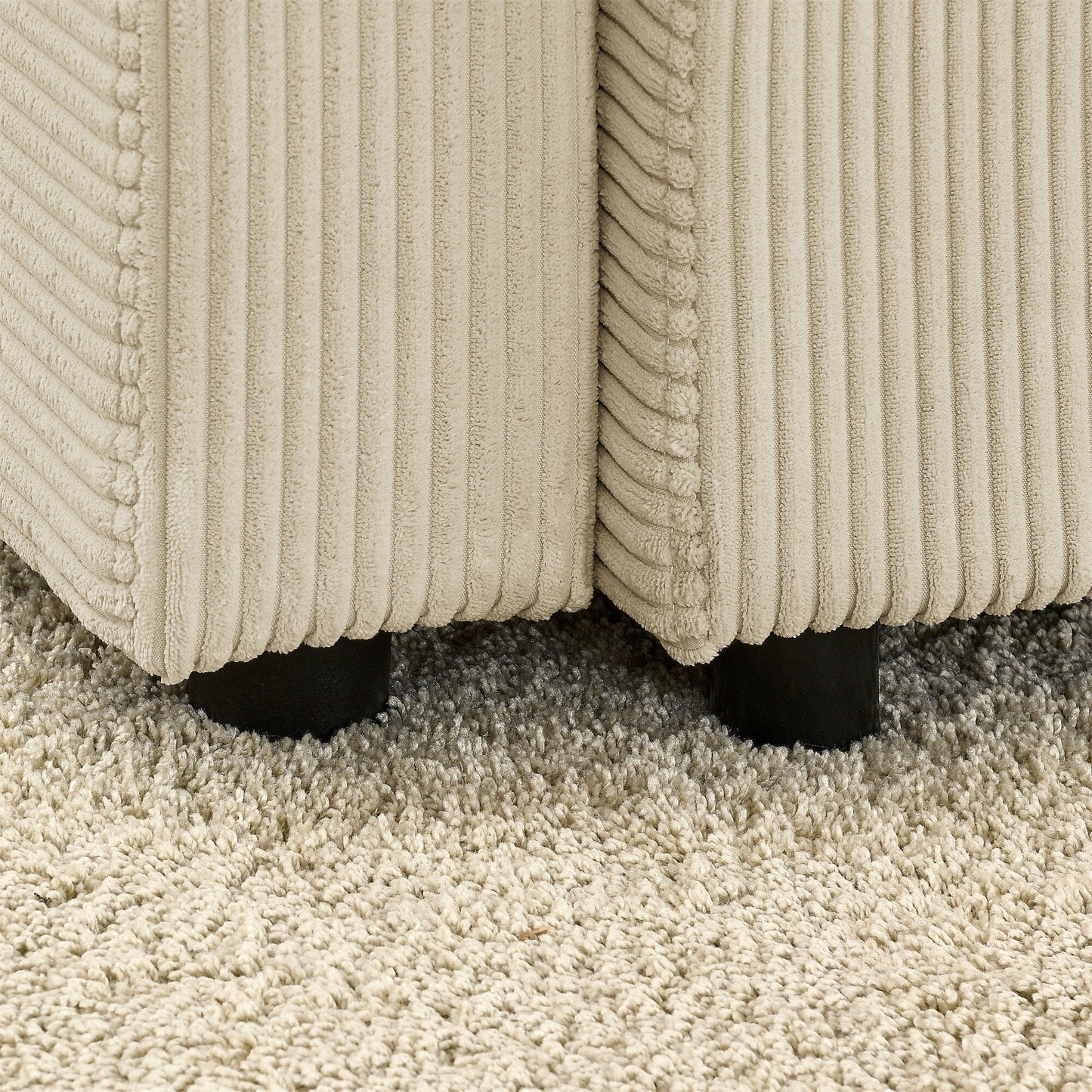 Canapé 3 places moderne en velours côtelé, assise profonde, avec porte-gobelets et support pour téléphone