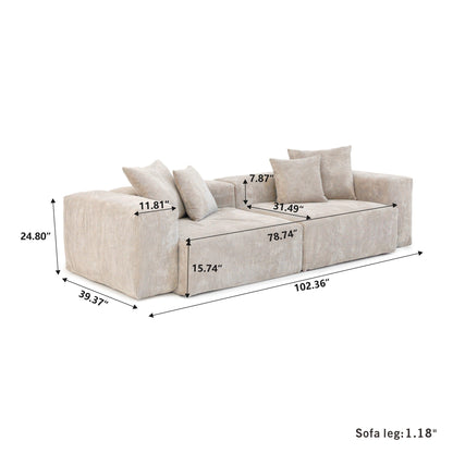 Canapé causeuse modulaire en velours côtelé de 102 po, grand format, style nuage