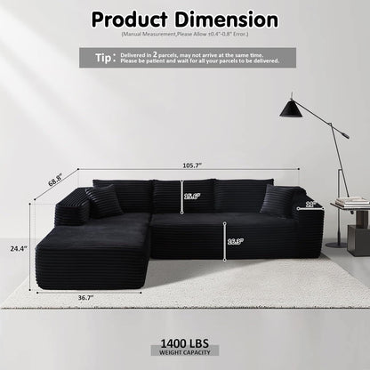Canapé sectionnel Cloud en forme de L 104 - Canapé modulaire à assise profonde pour salon et chambre, sans assemblage