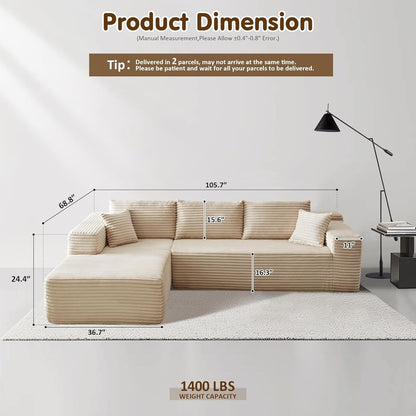 Canapé sectionnel Cloud en forme de L 104 - Canapé modulaire à assise profonde pour salon et chambre, sans assemblage