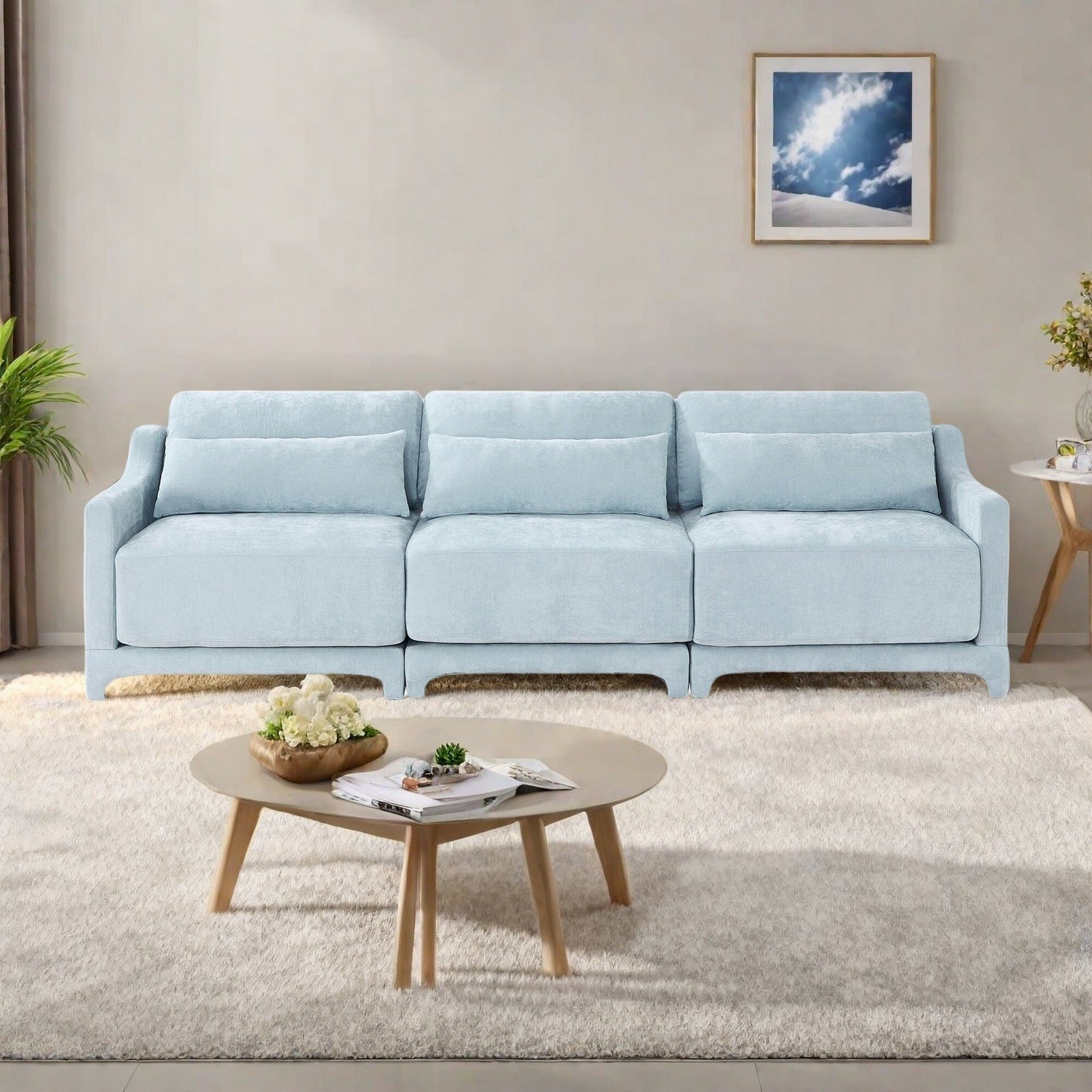 Canapé 4 places en chenille 105,9 avec base ergonomique en bois et éponge haute résilience pour le salon