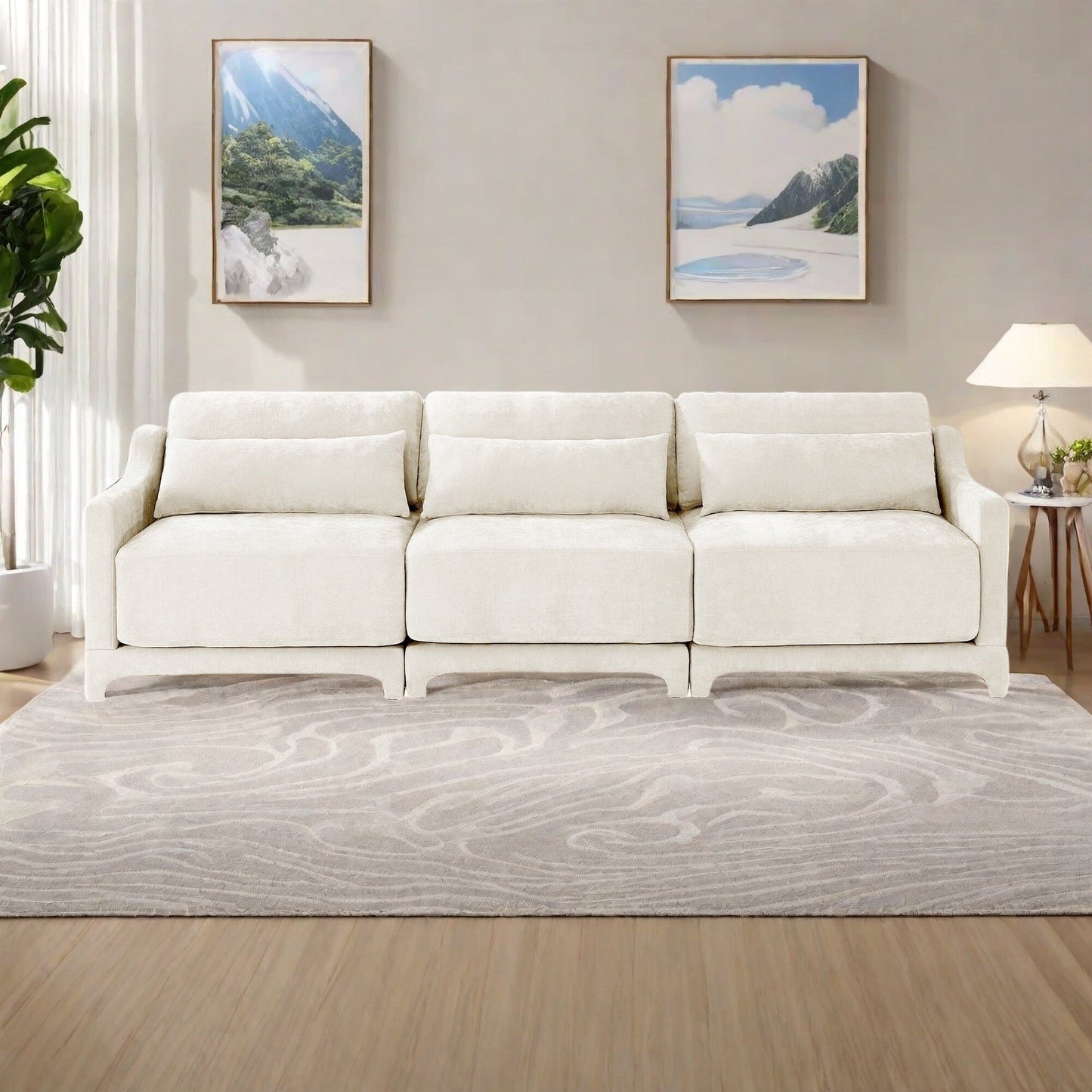 Canapé 4 places en chenille 105,9 avec base ergonomique en bois et éponge haute résilience pour le salon