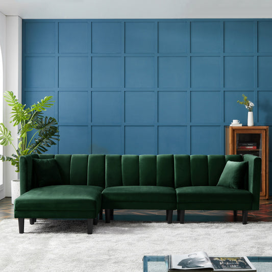 Canapé sectionnel réversible 3 places en velours de 106,7 po avec canapé-lit et méridienne