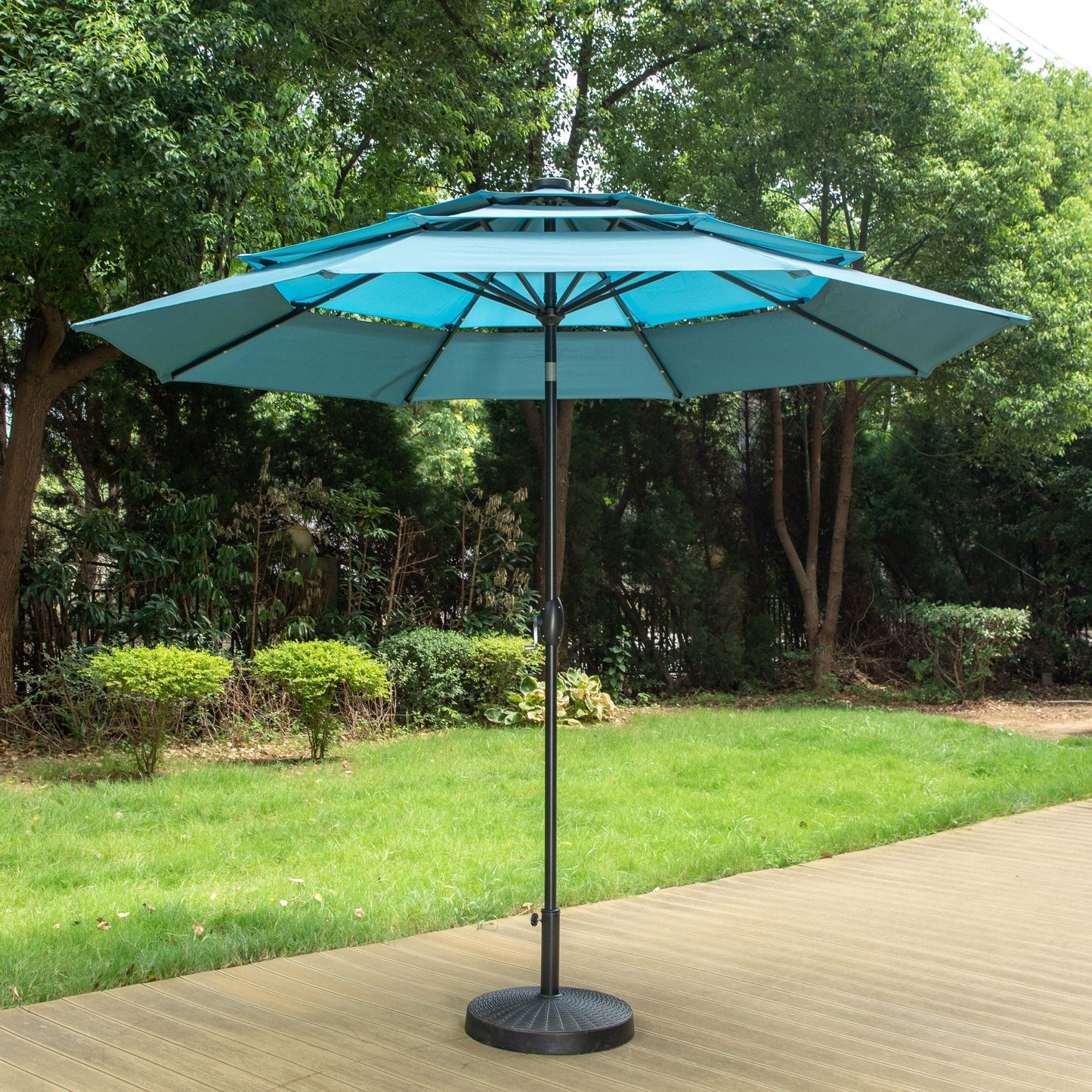 MAISON ARTS 10ft 3 Tier Auto-tilt Patio Umbrella Outdoor Double Vented Umbrella with LED Lights