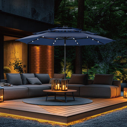 MAISON ARTS 10ft 3 Tier Auto-tilt Patio Umbrella Outdoor Double Vented Umbrella with LED Lights