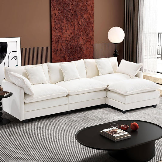 Canapé sectionnel Cloud en L avec pouf - Canapé 4 places en chenille pour salon