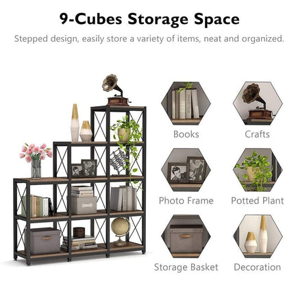 12 Shelves Ladder Bookshelf, Industrial Corner Bookshelf