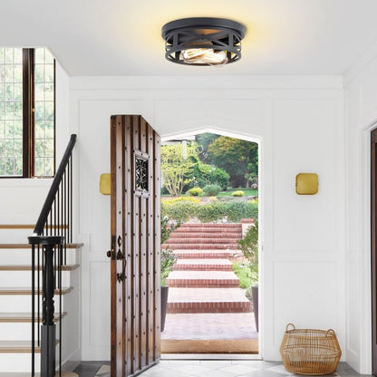 2-Light Black Farmhouse Flush Mount Ceiling Light-2 Pack