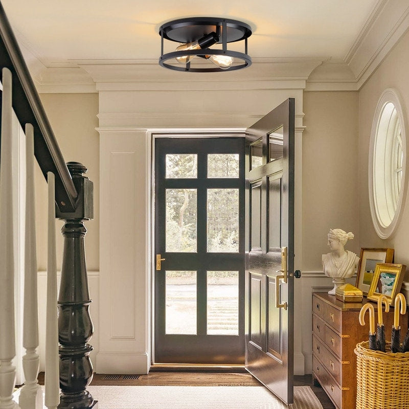2-Light Black Farmhouse Flush Mount Ceiling Light-2 Pack