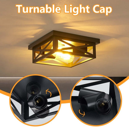 2-Light Black Farmhouse Flush Mount Ceiling Light-2 Pack