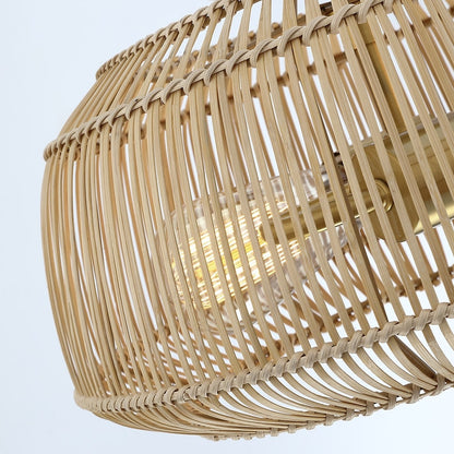 2-Light Bohemian Rattan Semi-Flush Mount Ceiling Light - Brass