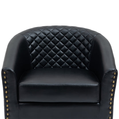 2 Set 29 W Vegan Leather Barrel Accent Chairs with Nailheads Trim