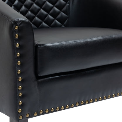 2 Set 29 W Vegan Leather Barrel Accent Chairs with Nailheads Trim