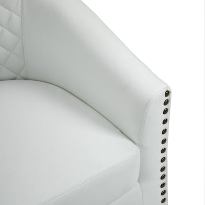 2 Set 29 W Vegan Leather Barrel Accent Chairs with Nailheads Trim