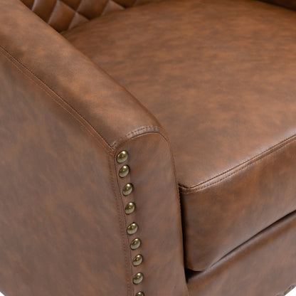 2 Set 29 W Vegan Leather Barrel Accent Chairs with Nailheads Trim