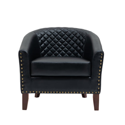 2 Set 29 W Vegan Leather Barrel Accent Chairs with Nailheads Trim