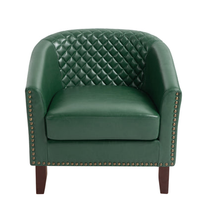 2 Set 29 W Vegan Leather Barrel Accent Chairs with Nailheads Trim