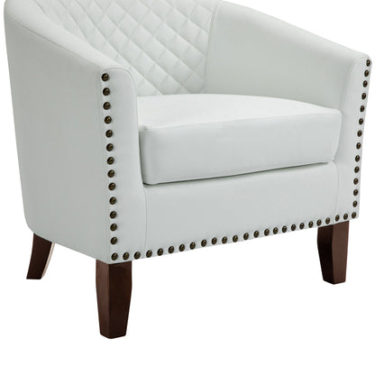 2 Set 29 W Vegan Leather Barrel Accent Chairs with Nailheads Trim