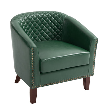 2 Set 29 W Vegan Leather Barrel Accent Chairs with Nailheads Trim