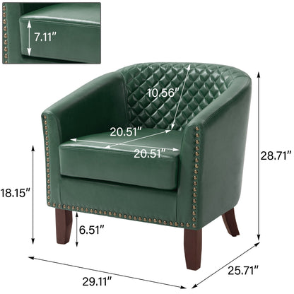 2 Set 29 W Vegan Leather Barrel Accent Chairs with Nailheads Trim