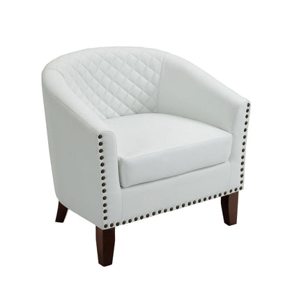 2 Set 29 W Vegan Leather Barrel Accent Chairs with Nailheads Trim