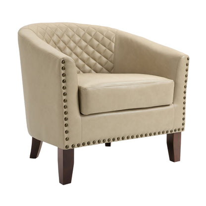 2 Set 29 W Vegan Leather Barrel Accent Chairs with Nailheads Trim