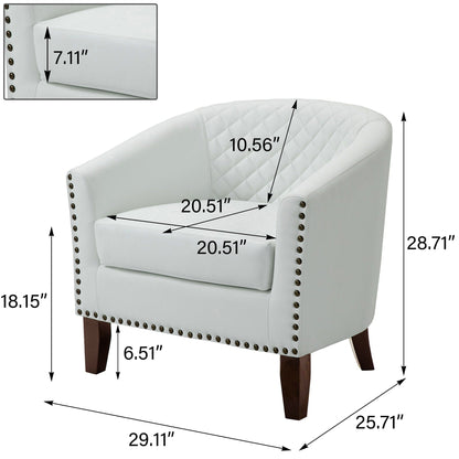 2 Set 29 W Vegan Leather Barrel Accent Chairs with Nailheads Trim