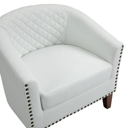 2 Set 29 W Vegan Leather Barrel Accent Chairs with Nailheads Trim