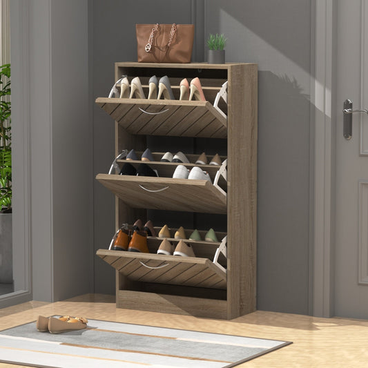 22.4 Shoe Storage Cabinet with 3 Flip Drawers Wood/ Grey by Kerrogee