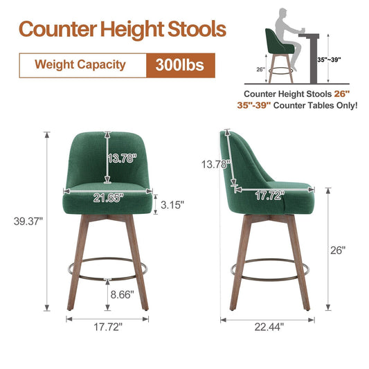 26 Counter Height Swivel Bar Stool, Upholstered Counter Stools - 39.37 (H) x 22.44 (D) x 21.65 (W)