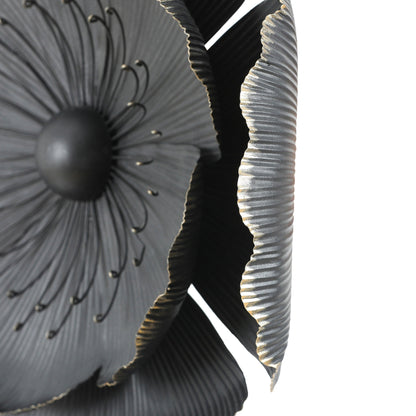 Dark Gray with Gold Multi-Size Metal Flowers Wall Decor (Set of 3)