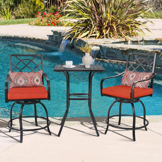 Ensemble bistrot pivotant en métal pour terrasse extérieure, 3 pièces