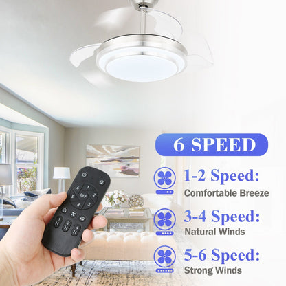 Bella Depot 36 Modern Retractable Ceiling Fan with Led Light, 6-Speed Reversible Blades with Remote