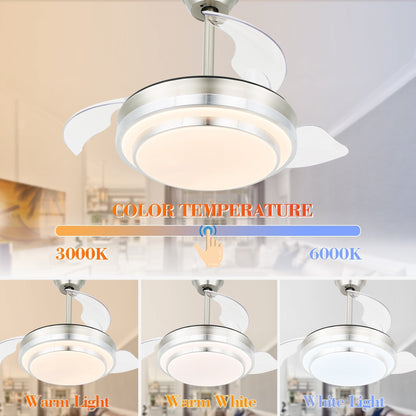 Bella Depot 36 Modern Retractable Ceiling Fan with Led Light, 6-Speed Reversible Blades with Remote