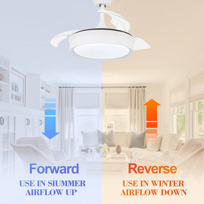 Bella Depot 36 Modern Retractable Ceiling Fan with Led Light, 6-Speed Reversible Blades with Remote