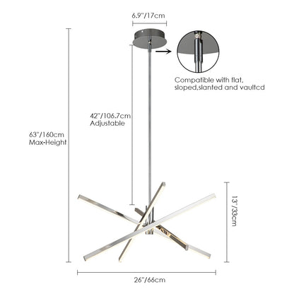 Black/ Gold Modern Aluminum LED Chandelier Linear Sputnik Ceiling Pendant Light for Living/ Dining Room/ Kitchen
