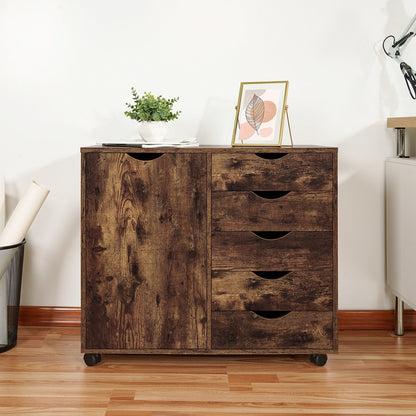 5-Drawer Wood Storage Dresser Cabinet with Wheels - Craft Organizer and Makeup Drawer Unit for Closet and Bedroom