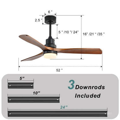 Sofucor 52 Indoor Wood Ceiling Fan Light with Remote, Integrated Light Optional