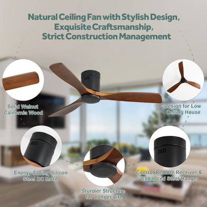 Sofucor 52 Inch Flush Mount Ceiling Fan with Remote, Reversible Motor,Integrated Light Optional