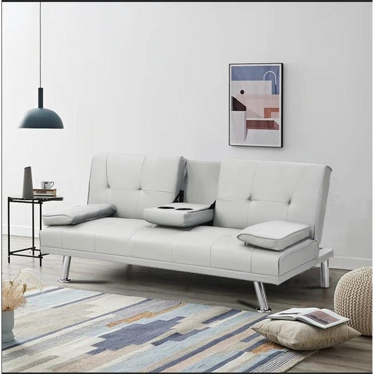 Canapé-lit gigogne multifonctionnel en cuir blanc avec table basse - 31,00 x 67,00 x 33,00