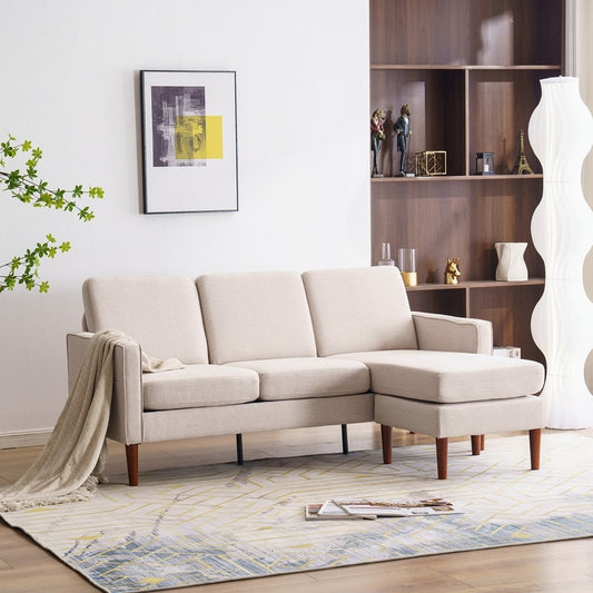 Canapé d'intérieur modulaire 3 places en lin beige avec accoudoirs et pédales Concubine