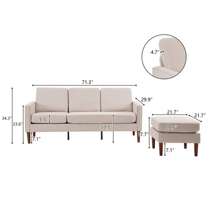 Canapé d'intérieur modulaire 3 places en lin beige avec accoudoirs et pédales Concubine