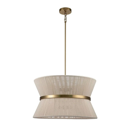 8-Light Modern Boho Large Drum Chandelier 24 inch Fabric Hourglass Hand-woven Chandelier in Gold/ Black for Dining/ Living Room