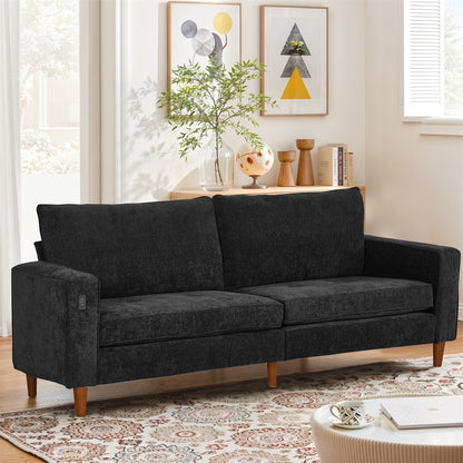 Canapé inclinable moderne en chenille de 82,6 pouces, causeuse, housse amovible avec port USB, facile à installer
